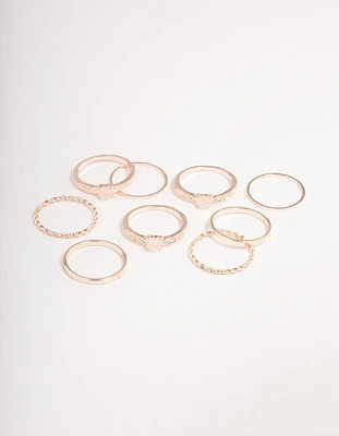 Rose Gold Rose Quartz Textured Ring Stack