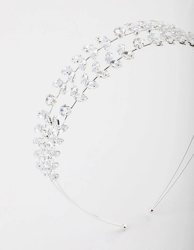 Silver Double Leaf Row Headband