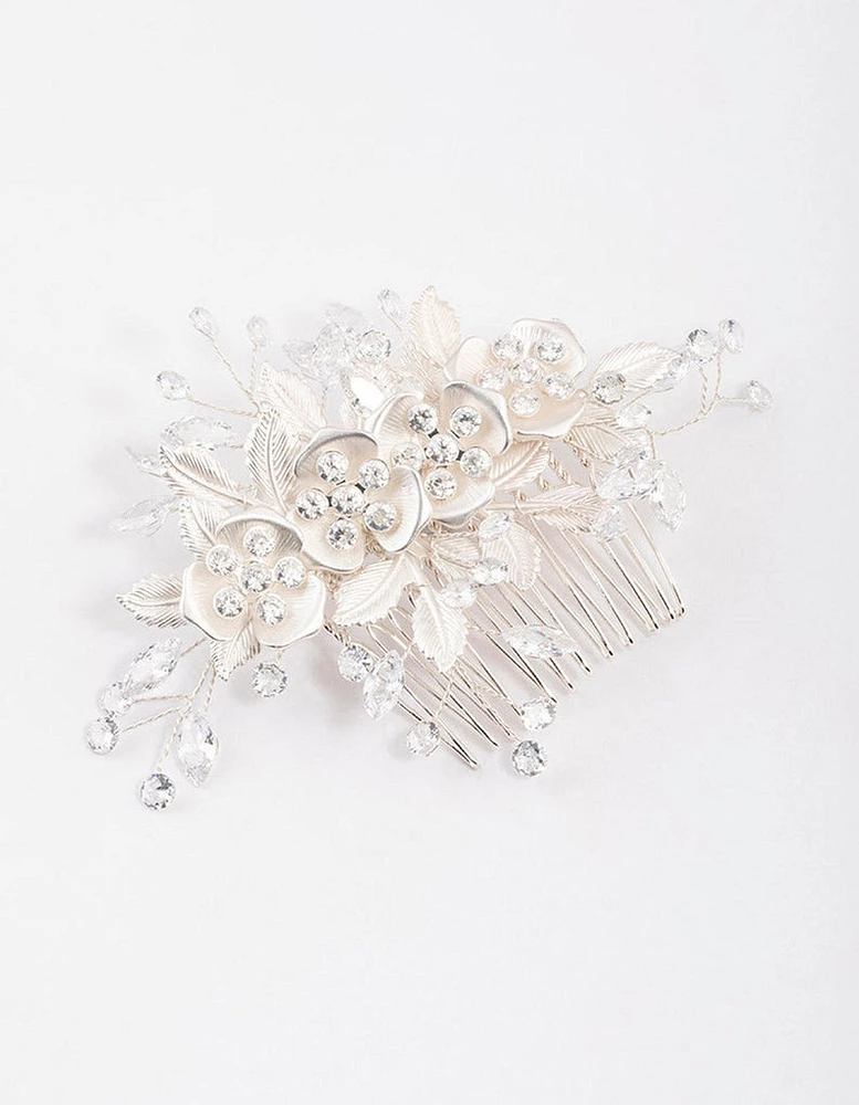 Silver Cubic Zirconia Floral Burst Hair Comb