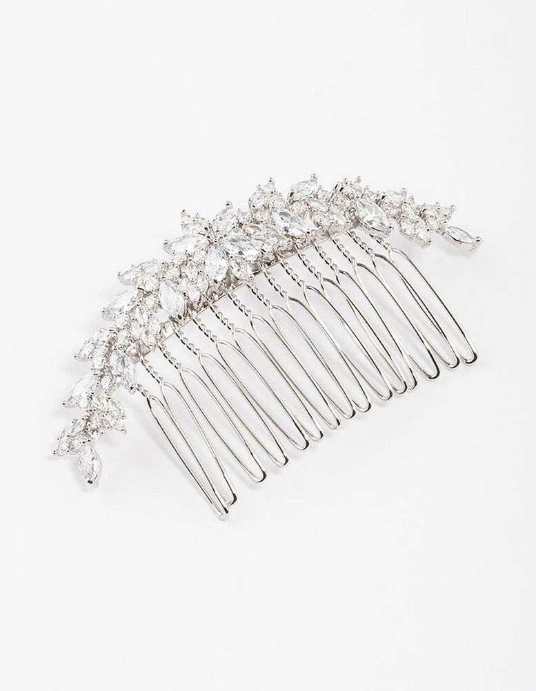 Rhodium Cubic Zirconia Floral Arch Hair Comb