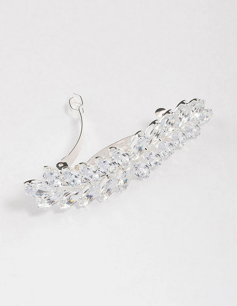 Silver Cubic Zirconia Leaf Hair Clip