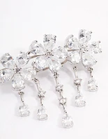 Rhodium Cubic Zirconia Triple Flower Droplet Hair Clips Pack