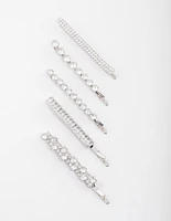 Rhodium Cubic Zirconia Mixed Stone Hair Clips 4-Pack