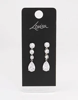 Rhodium Graduating Stone Pear Drop Earrings