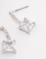 Rhodium Cupchain Square Drop Earrings