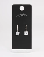 Rhodium Cupchain Square Drop Earrings