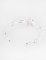 Silver Cubic Zirconia Flower Cross Over Cuff Bangle