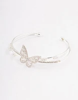 Silver Cubic Zirconia Butterfly Cross Over Cuff Bangle