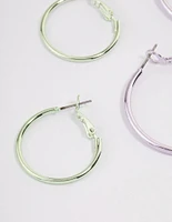 Rhodium Metallic Hoop Earrings Pack