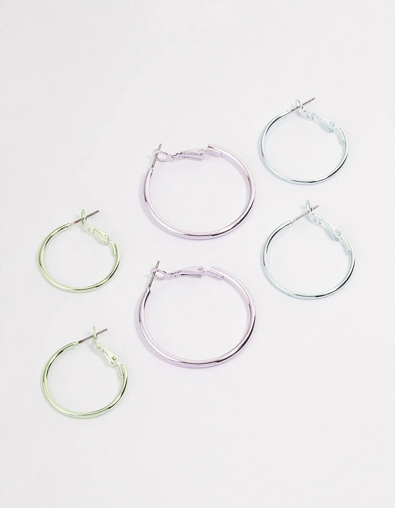 Rhodium Metallic Hoop Earrings Pack