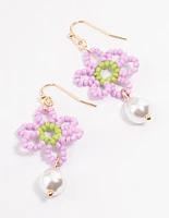 Beaded Flower Peal Drop Earrings