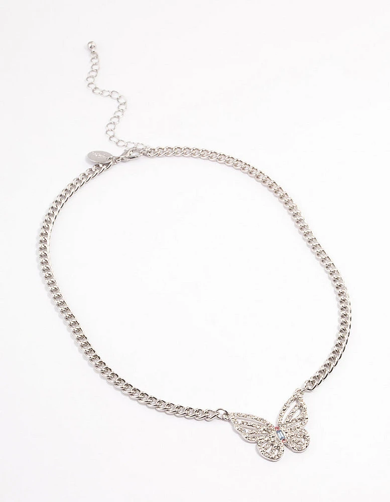 Rhodium Crystal Butterfly Necklace