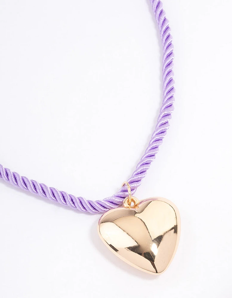 Gold Coloured Cord Puffy Heart Necklace