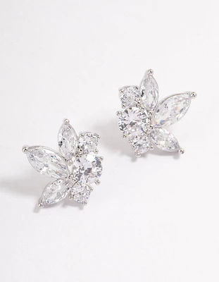 Rhodium Lotus Stud Earrings