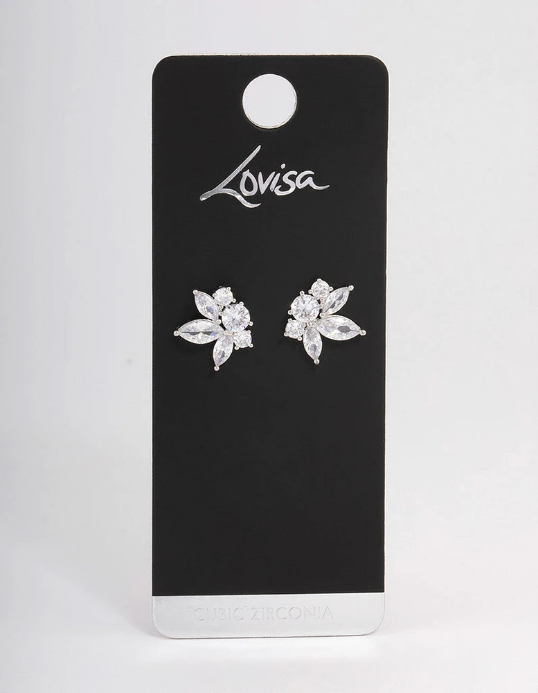 Rhodium Lotus Stud Earrings