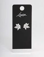 Rhodium Lotus Stud Earrings