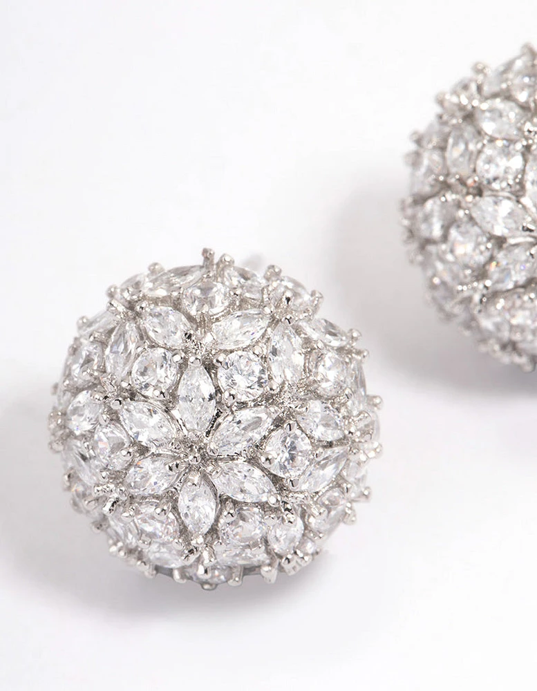 Rhodium Dome Sparkle Earrings