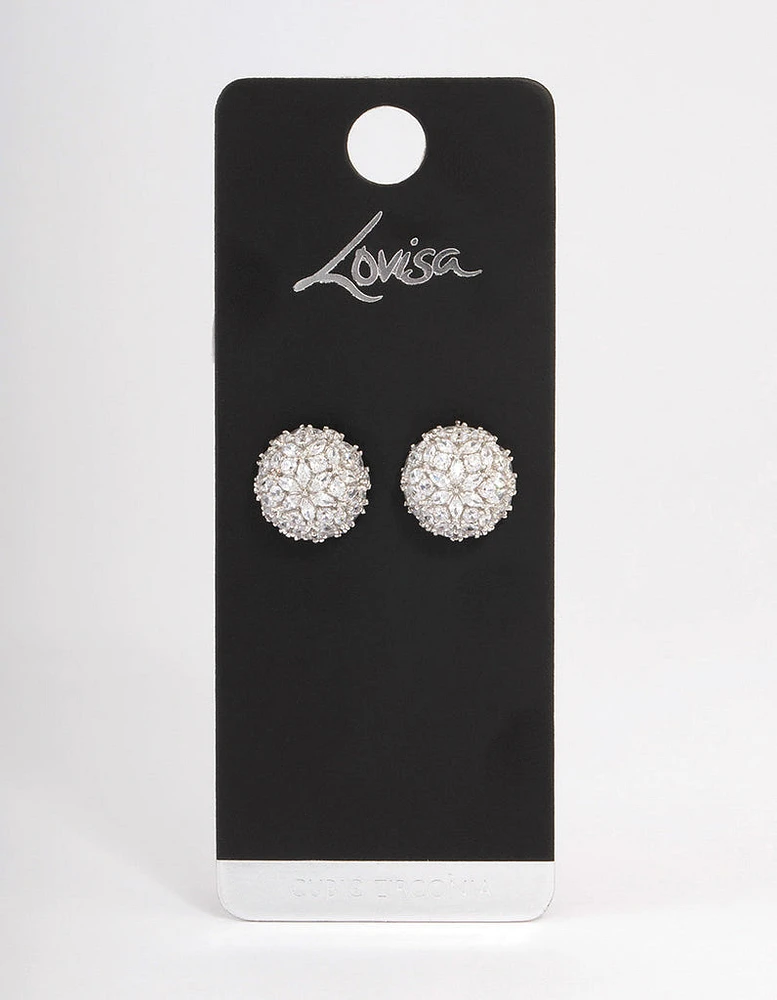 Rhodium Dome Sparkle Earrings