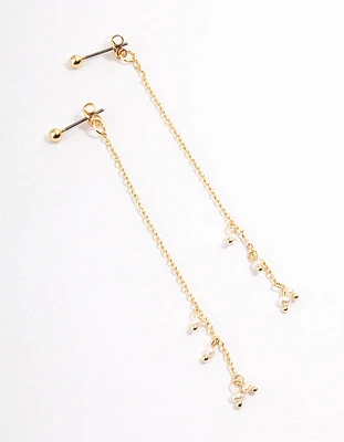 Gold Plated Mini Freshwater Pearl Chain Drop Earrings
