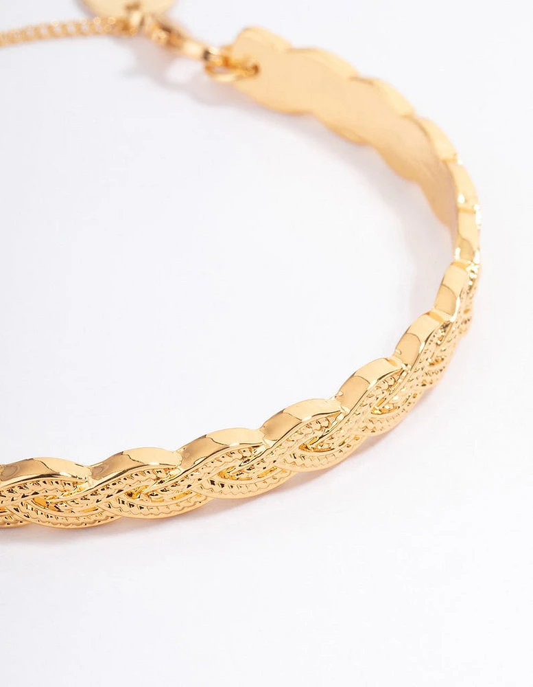 Gold Plated Twisted Weave Cuff Bangle