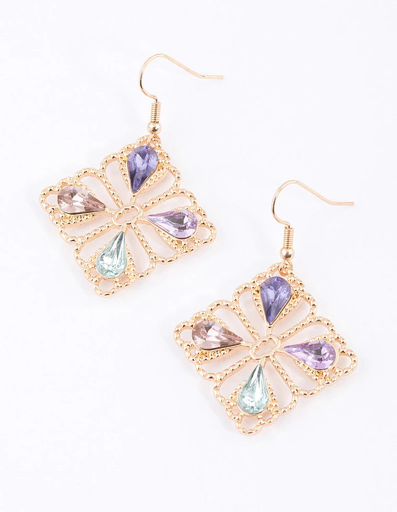 Pastel Teardrop Ornate Drop Earrings