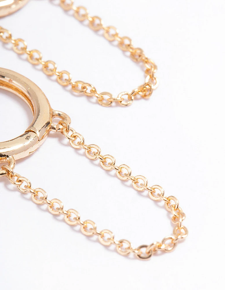 Gold Simple Diamante & Chain Huggie Earrings