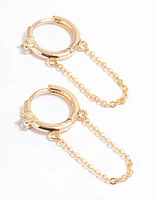 Gold Simple Diamante & Chain Huggie Earrings