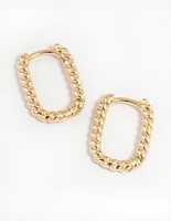 Gold Mini Oval Twisted Huggie Earrings