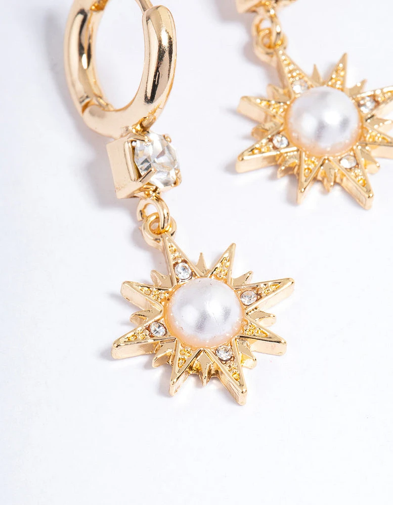 Gold Diamante & Pearl Cluster Huggie Earrings