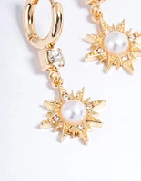 Gold Diamante & Pearl Cluster Huggie Earrings