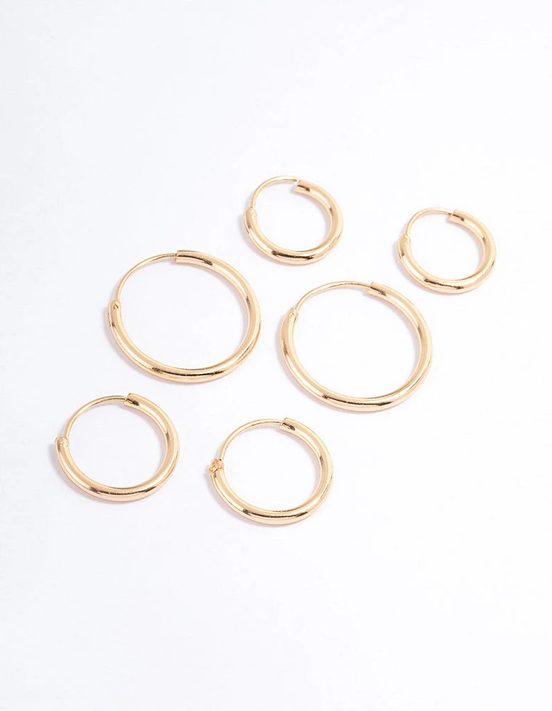 Gold Basic Skinny Graduating Earrings Pack