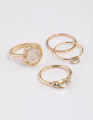 Gold Statement Ornate Round Ring 4-Pack