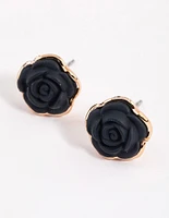 Black Coated Rose Stud Earrings