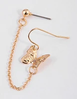 Gold Butterfly Drop Chain Earrings