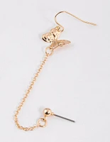 Gold Butterfly Drop Chain Earrings