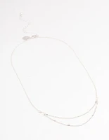 Silver Clamped Cable Double Necklace