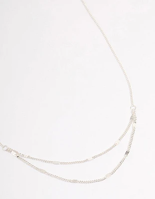 Silver Clamped Cable Double Necklace