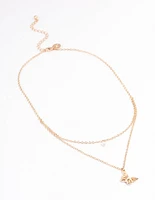 Gold Pearl & Butterfly Layered Necklace