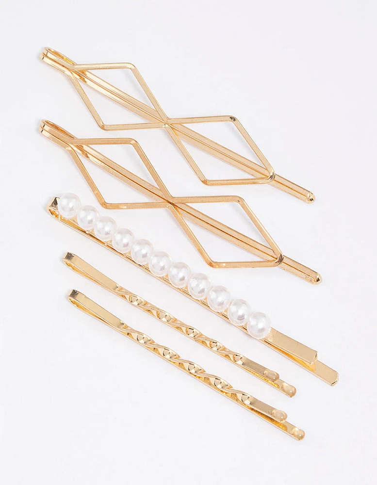 Gold Pearl Hair Slide 5-Pack