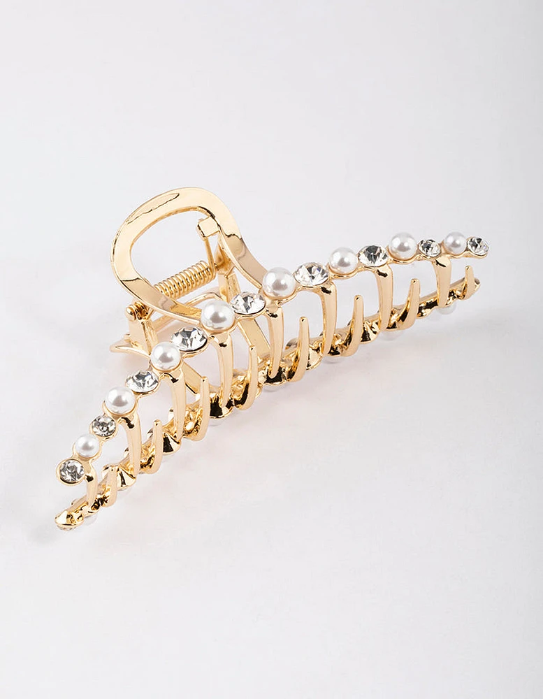 Gold Curve Pearl & Diamante Claw Clip