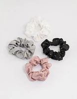 Fabric Mixed Diamante Scrunchie 4-Pack