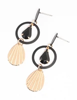 Black Teardrop Circle & Fan Drop Earrings