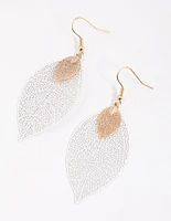 Gold Double Leaf Drop Earrings