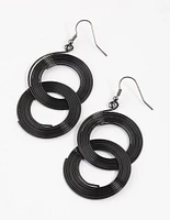 Coated Black Linked Coil Drop Earrings