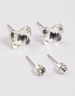 Silver Diamante & Butterfly Earrings Pack