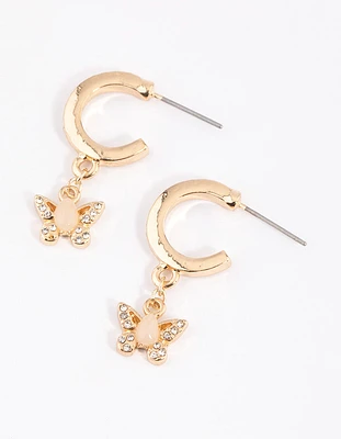 Gold Encrusted Butterfly Huggie Earrings