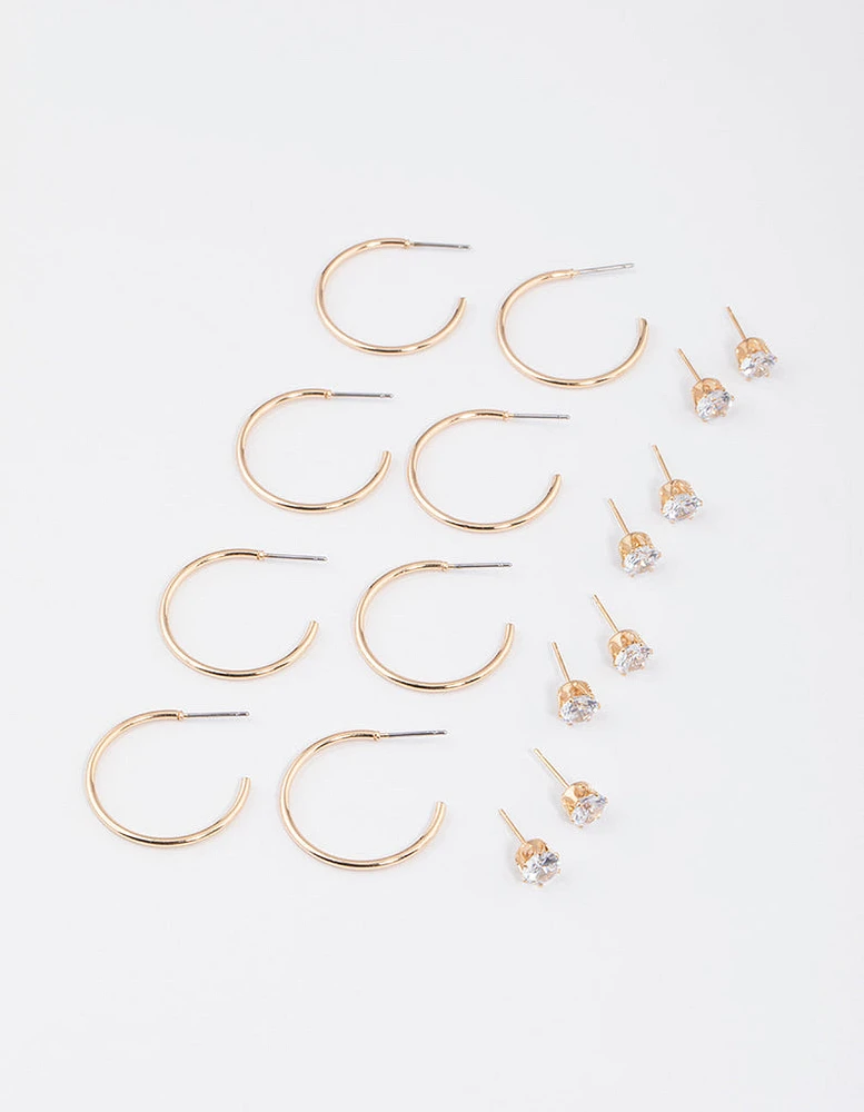 Gold Classic Diamante & Hoop Earrings 8-Pack