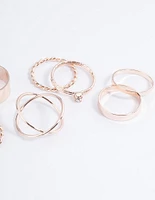 Rose Gold Thick & Diamante Ring 8-Pack