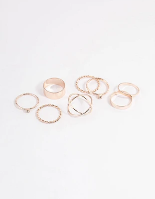 Rose Gold Thick & Diamante Ring 8-Pack