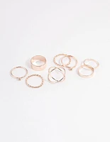 Rose Gold Thick & Diamante Ring 8-Pack